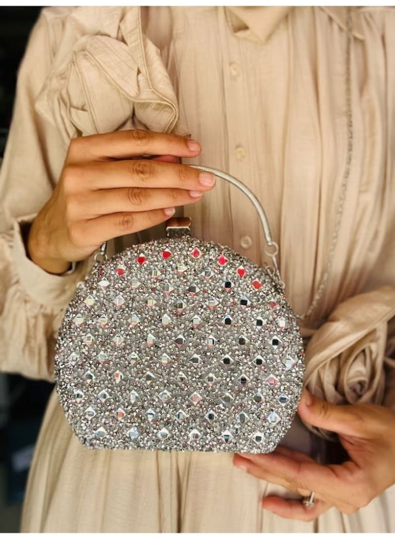 Bag Trend Diamond Crystal Stone Chain Strap Medium Size Evening Bag - Image 4